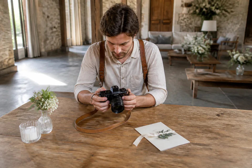 Appareil photo et accessoires de reportage de mariage — illustration générée par IA