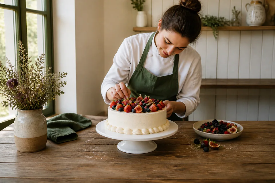 Gâteau de mariage préparé dans un atelier — illustration générée par IA