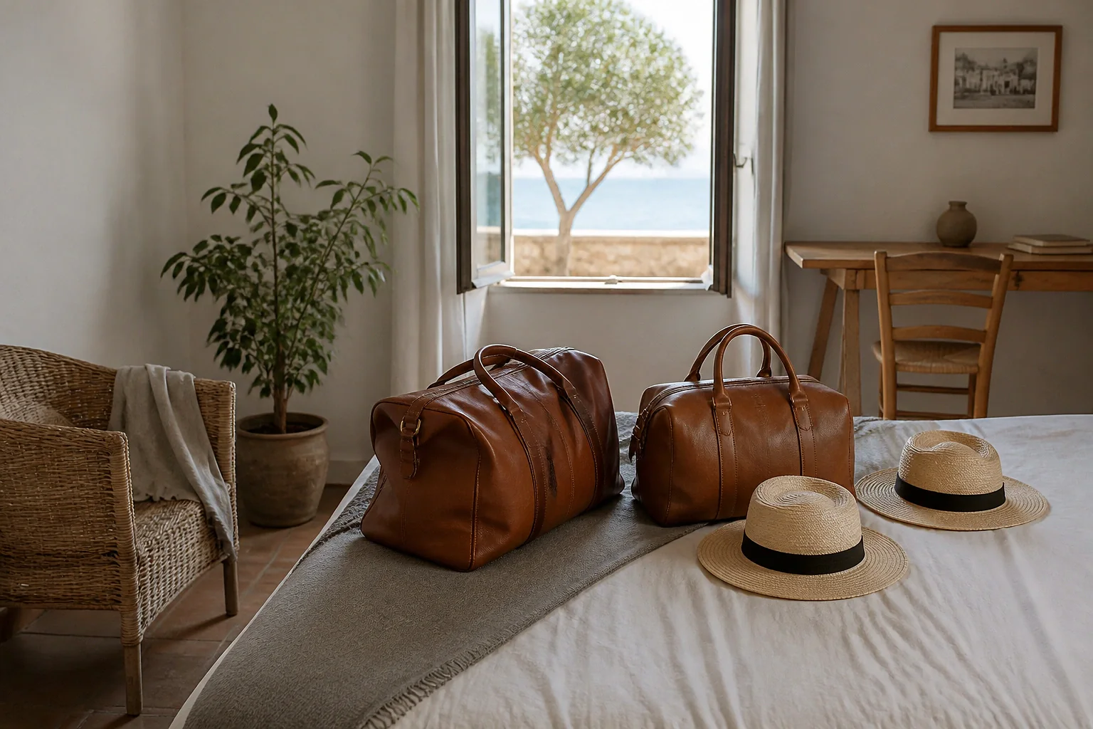 Bagages et hébergement pour un voyage de noces — illustration générée par IA