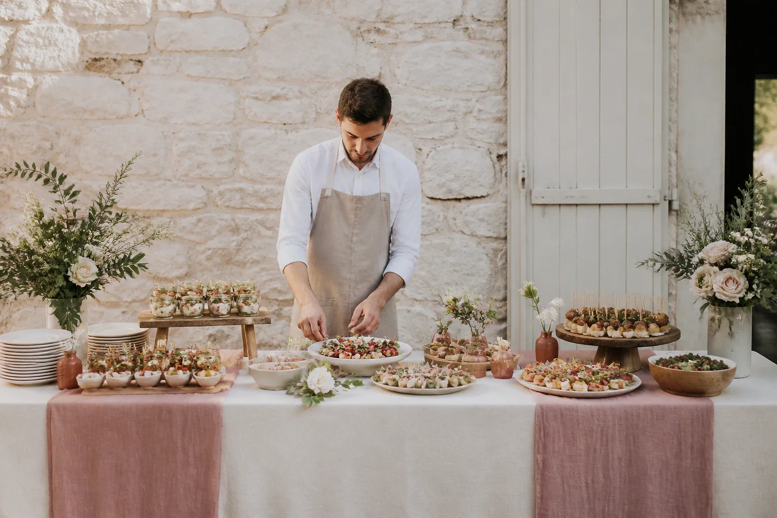 Préparations salées pour un cocktail de mariage — illustration générée par IA
