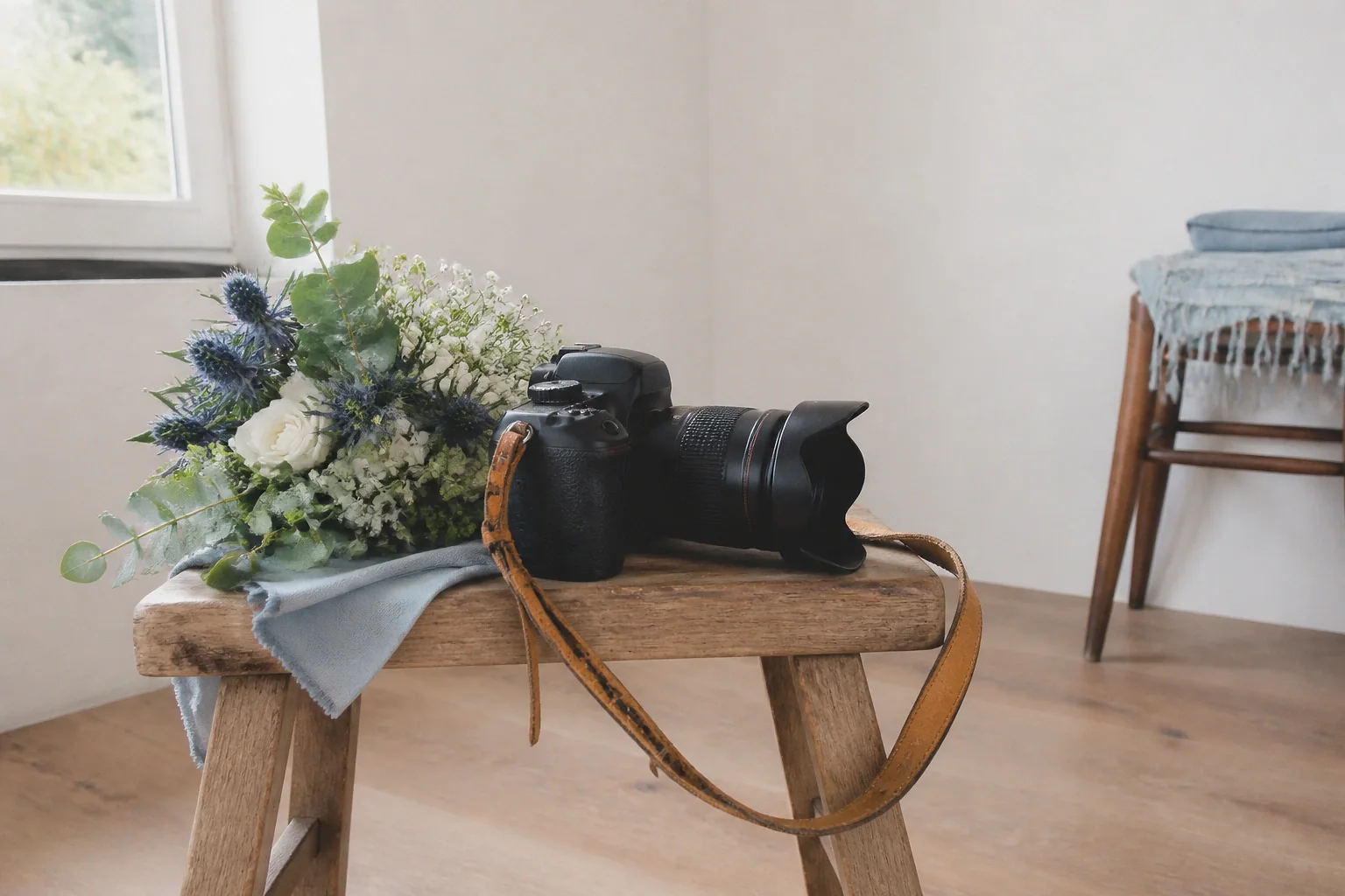 Appareil photo et accessoires de reportage de mariage — illustration générée par IA