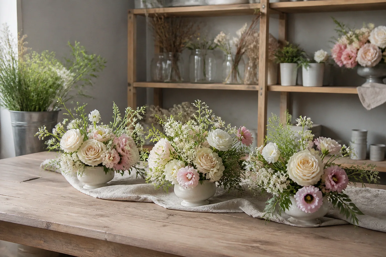 Préparation florale pour un mariage — illustration générée par IA