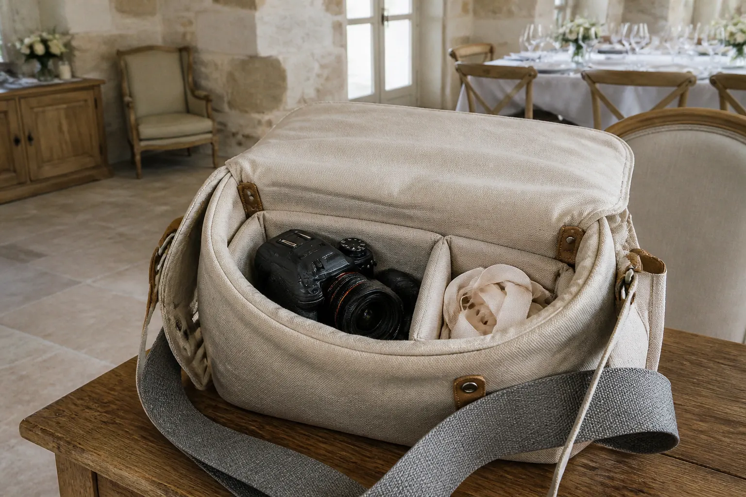 Appareil photo et accessoires de reportage de mariage — illustration générée par IA