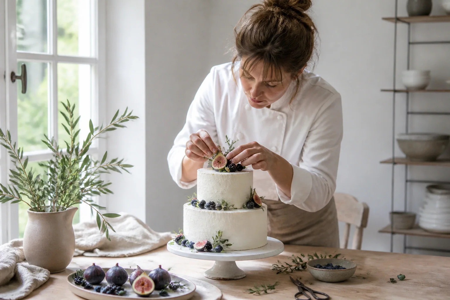 Gâteau de mariage préparé dans un atelier — illustration générée par IA
