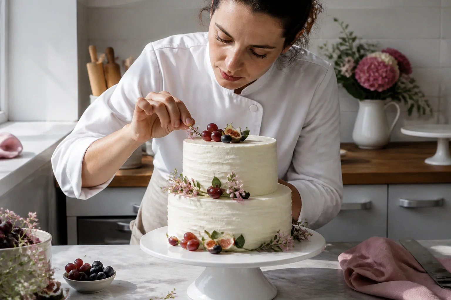 Gâteau de mariage préparé dans un atelier — illustration générée par IA