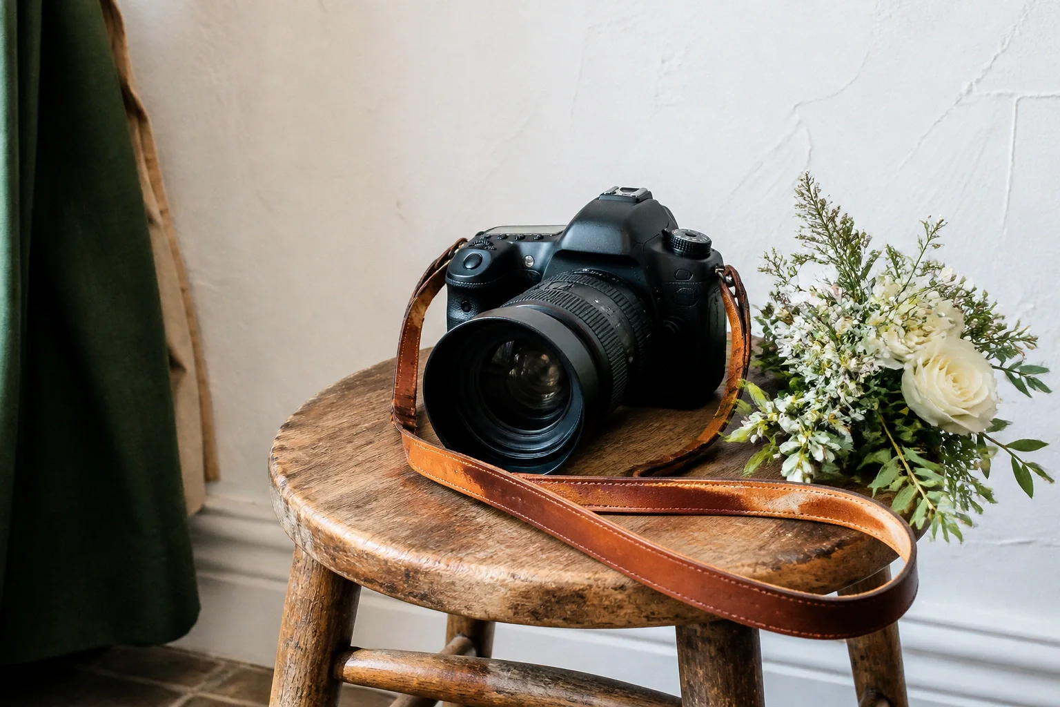 Appareil photo et accessoires de reportage de mariage — illustration générée par IA