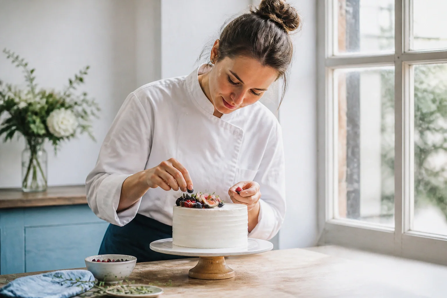Gâteau de mariage préparé dans un atelier — illustration générée par IA