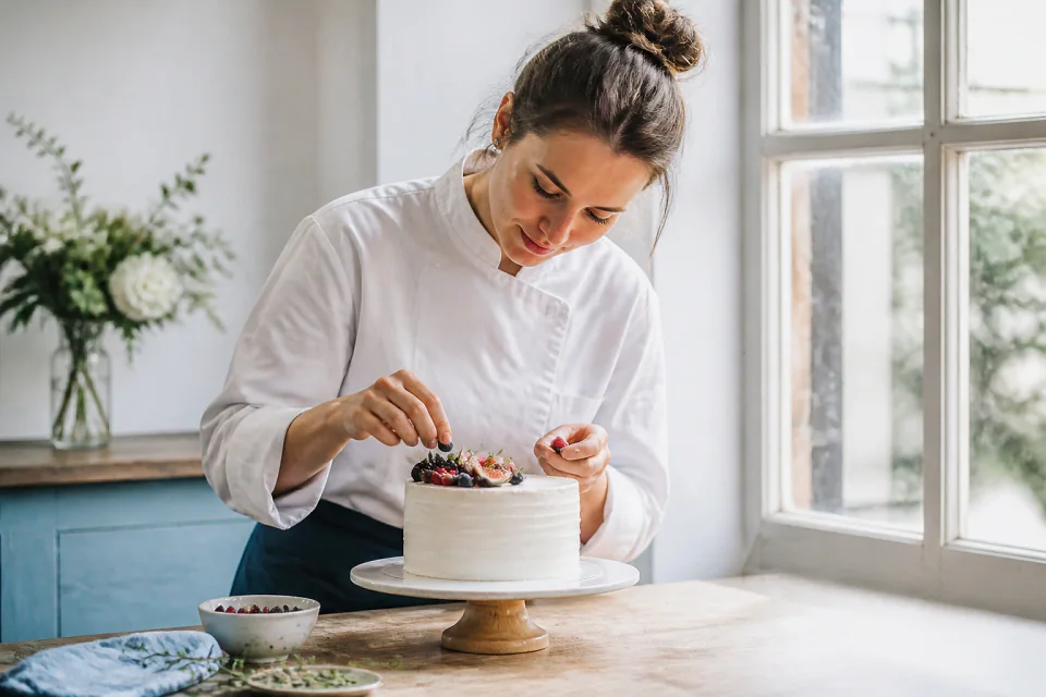 Gâteau de mariage préparé dans un atelier — illustration générée par IA
