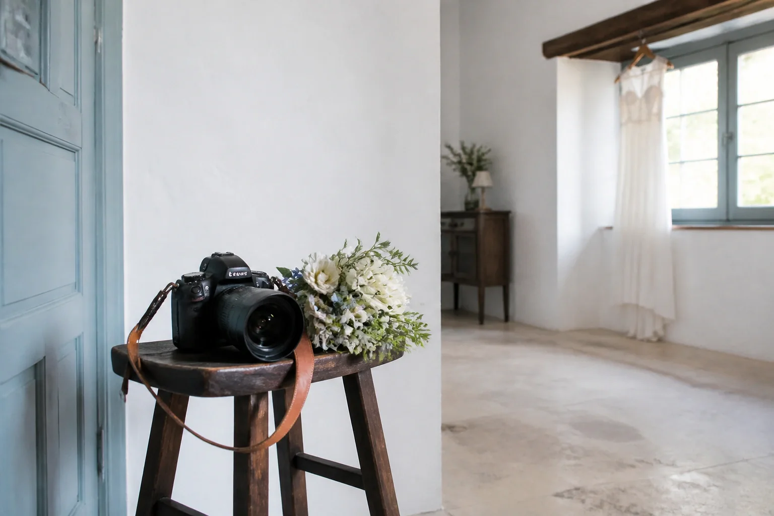 Appareil photo et accessoires de reportage de mariage — illustration générée par IA