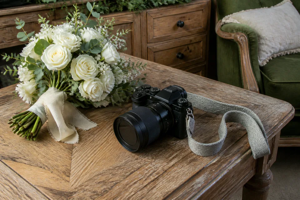 Appareil photo et accessoires de reportage de mariage — illustration générée par IA