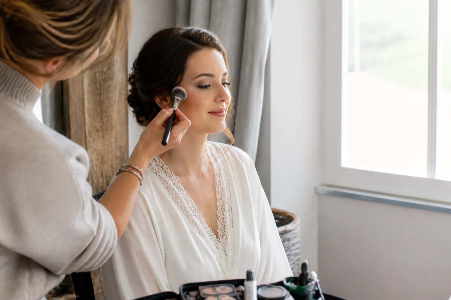 Préparation d’un maquillage de mariage — illustration générée par IA