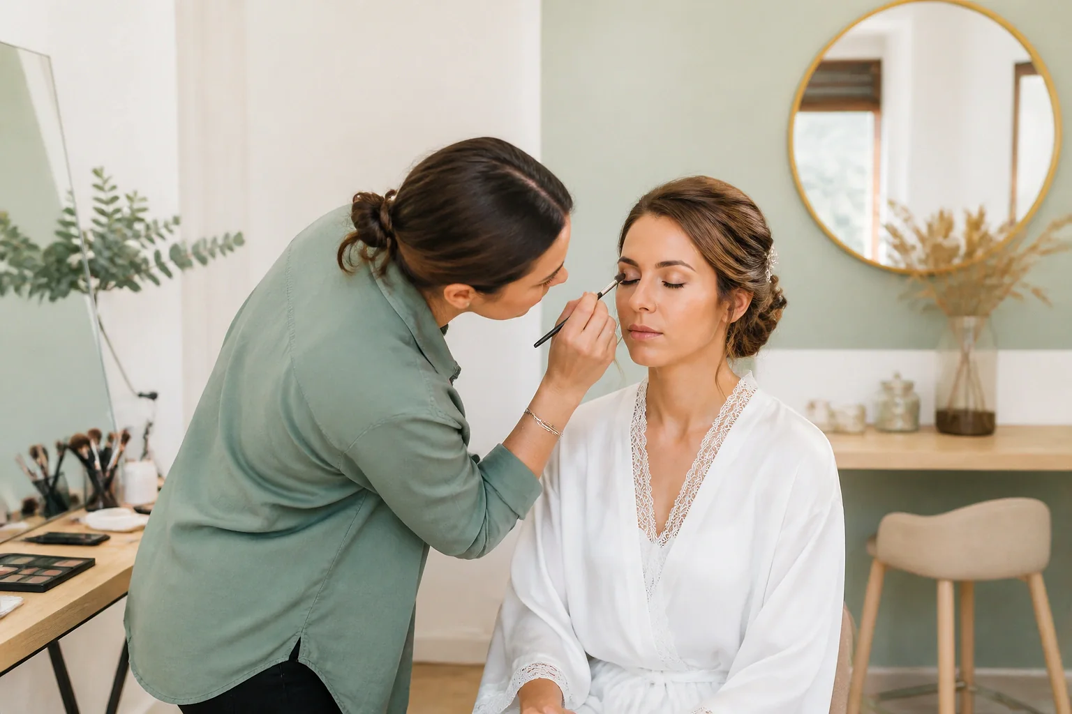 Préparation d’un maquillage de mariage — illustration générée par IA