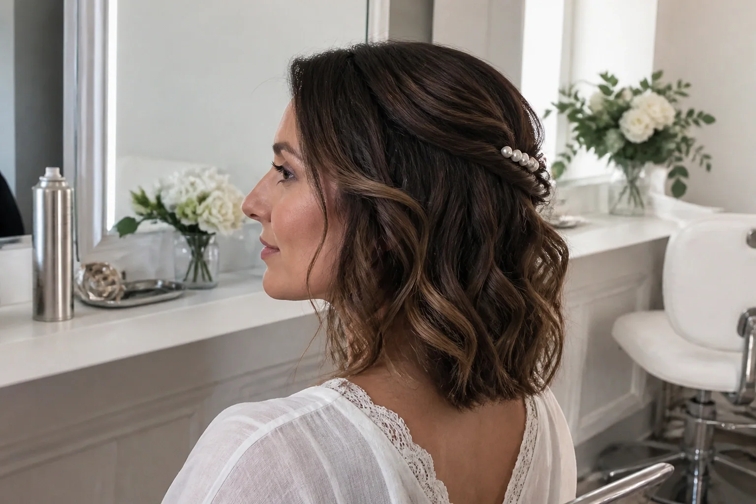 Coiffure de cérémonie vue pendant la préparation — illustration générée par IA