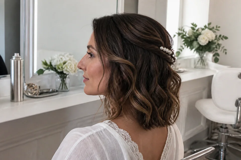 Coiffure de cérémonie vue pendant la préparation — illustration générée par IA