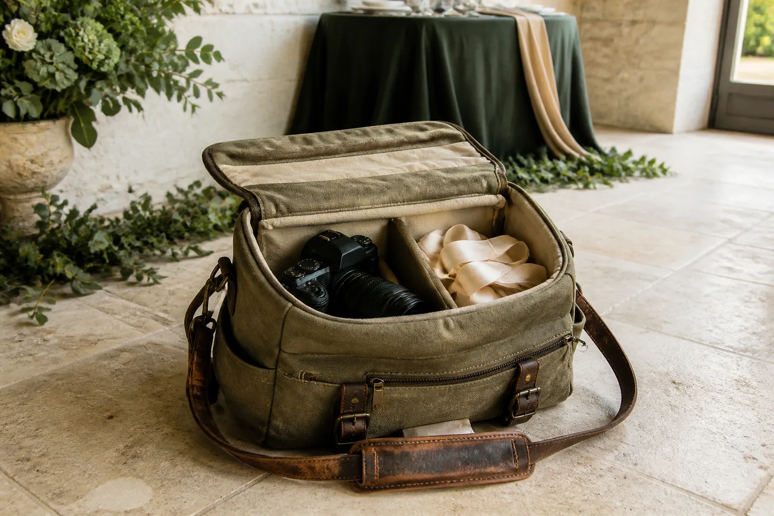 Appareil photo et accessoires de reportage de mariage — illustration générée par IA