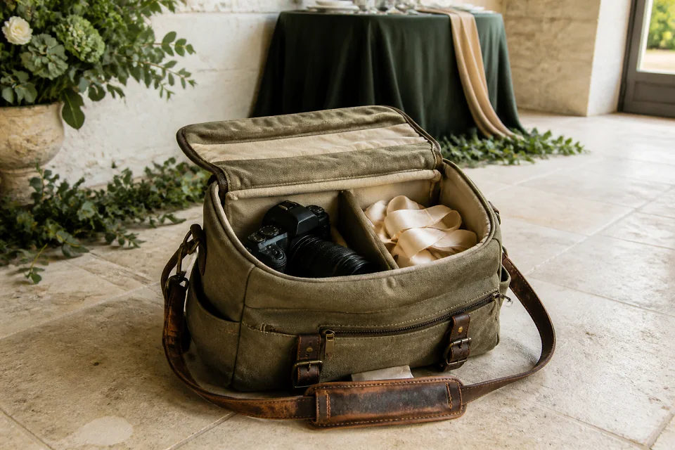 Appareil photo et accessoires de reportage de mariage — illustration générée par IA