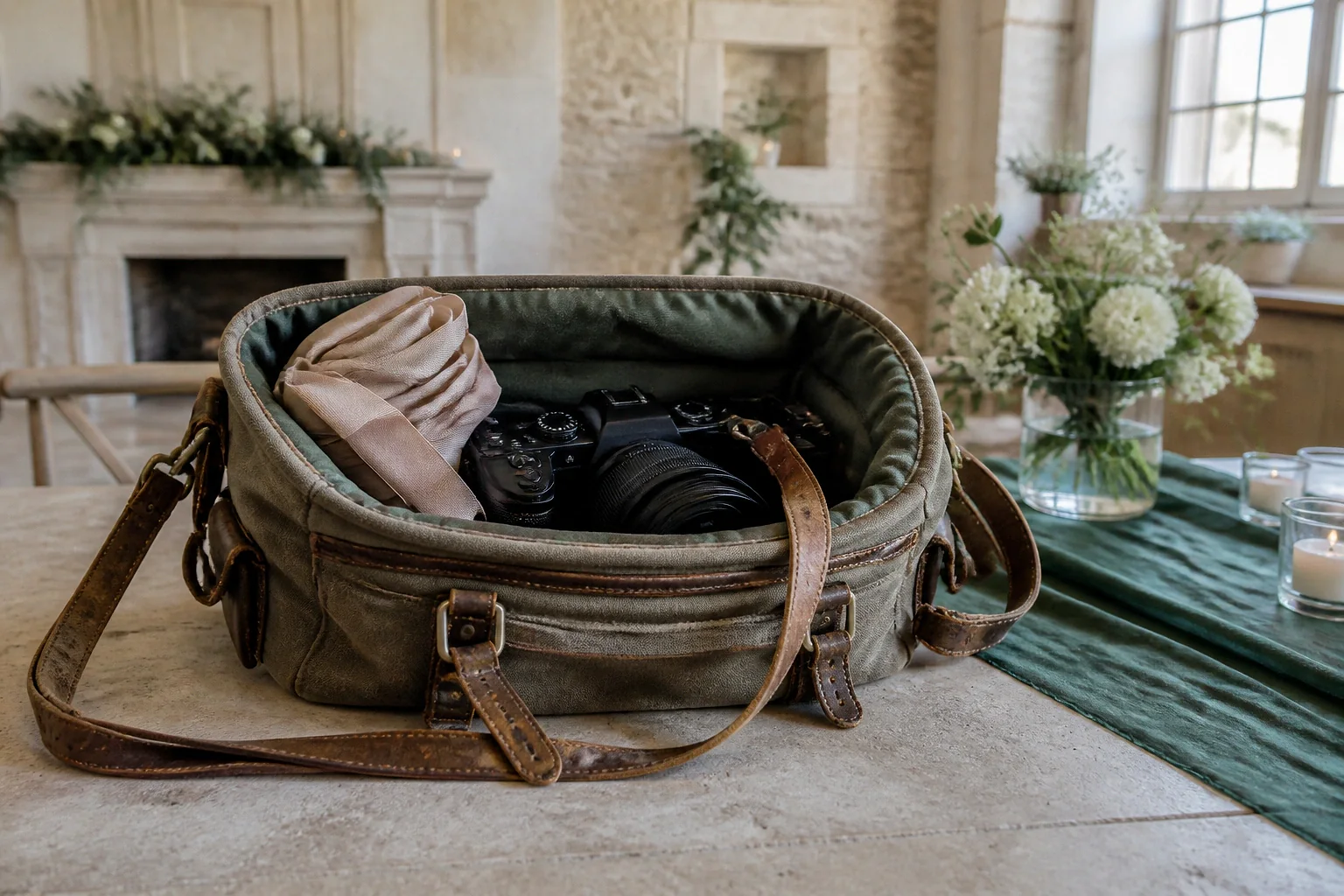 Appareil photo et accessoires de reportage de mariage — illustration générée par IA
