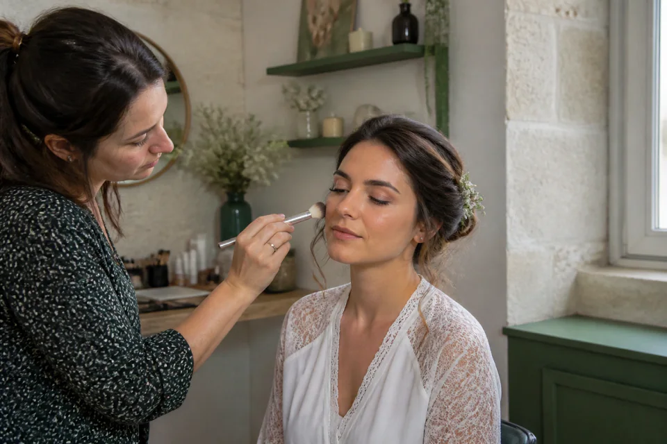 Préparation d’un maquillage de mariage — illustration générée par IA