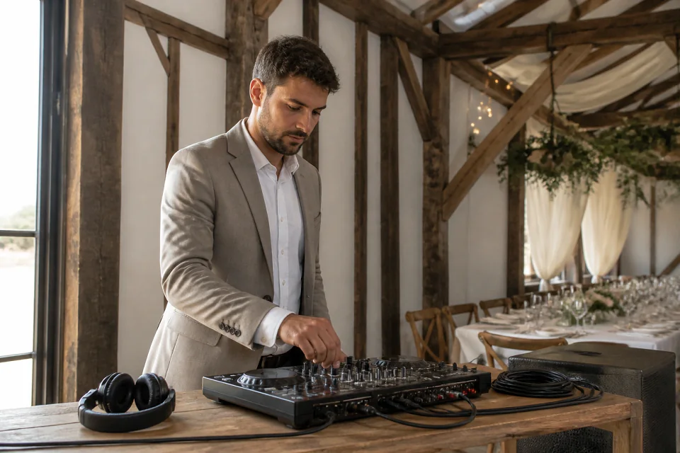 Préparation musicale d’une soirée de mariage — illustration générée par IA