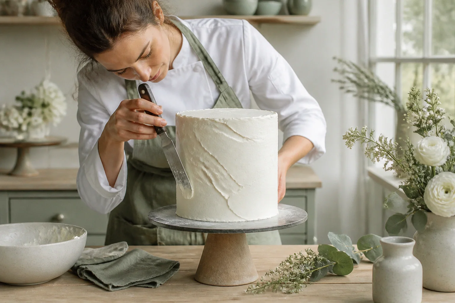 Gâteau de mariage préparé dans un atelier — illustration générée par IA