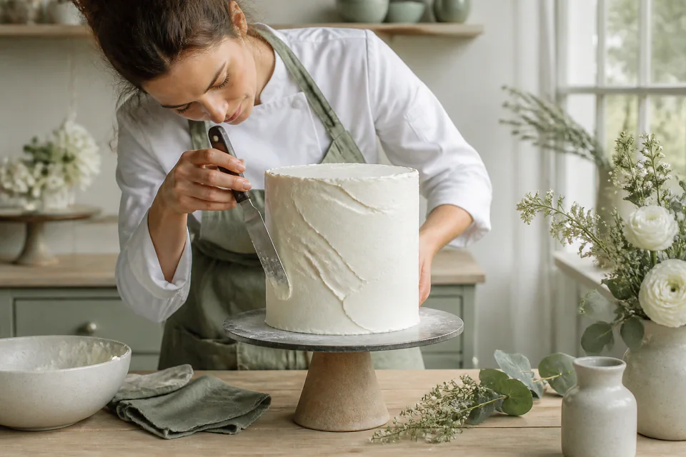 Gâteau de mariage préparé dans un atelier — illustration générée par IA