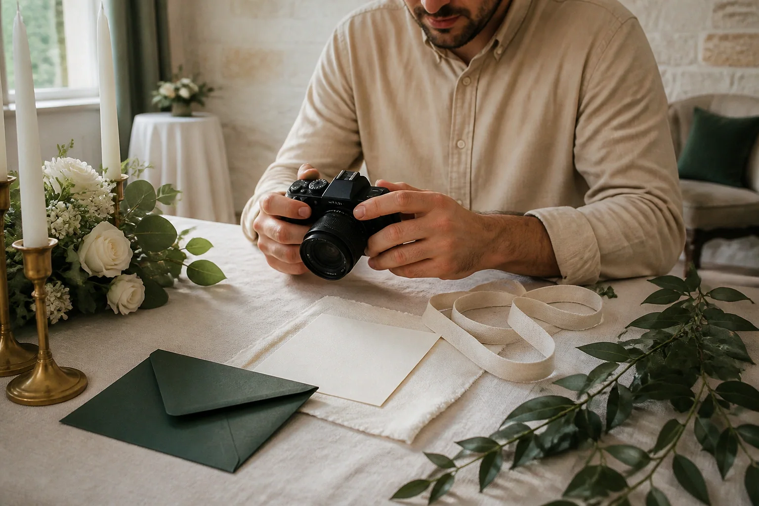 Appareil photo et accessoires de reportage de mariage — illustration générée par IA
