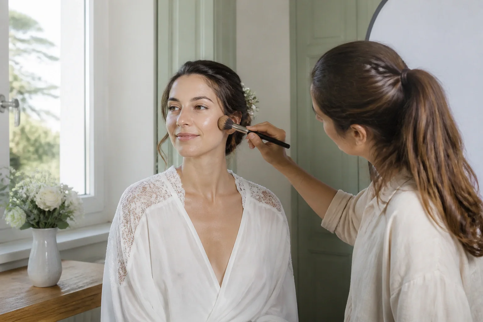 Préparation d’un maquillage de mariage — illustration générée par IA