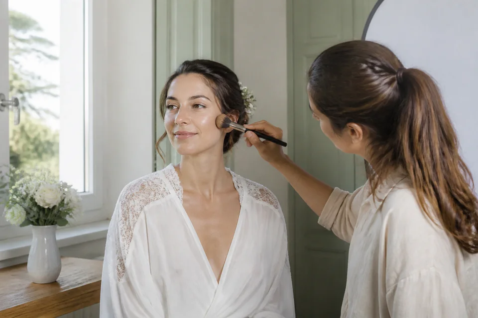 Préparation d’un maquillage de mariage — illustration générée par IA