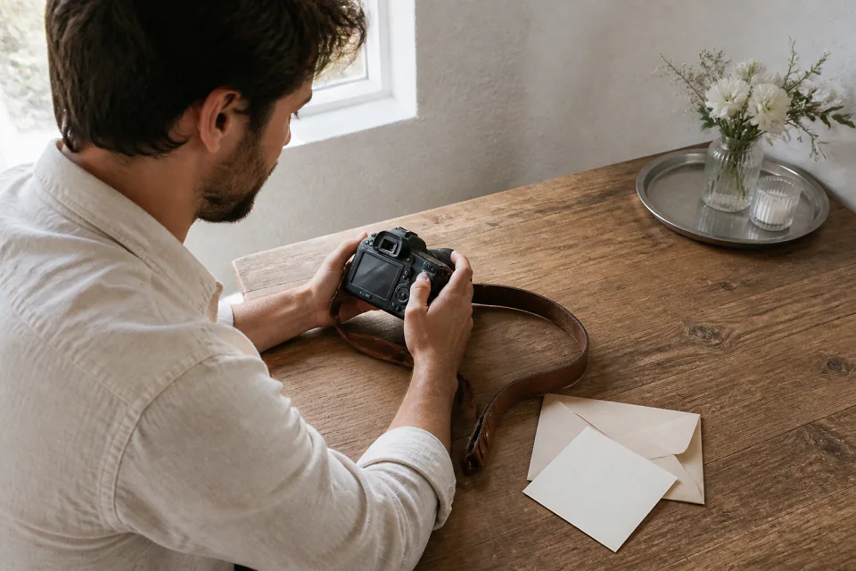 Appareil photo et accessoires de reportage de mariage — illustration générée par IA