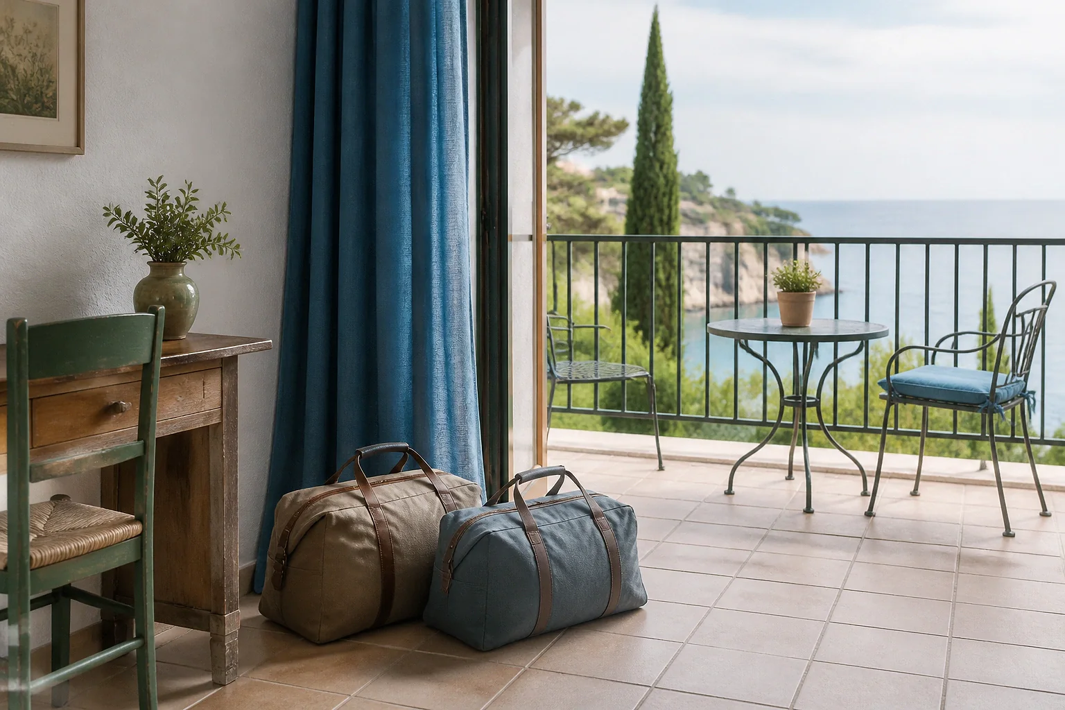 Bagages et hébergement pour un voyage de noces — illustration générée par IA