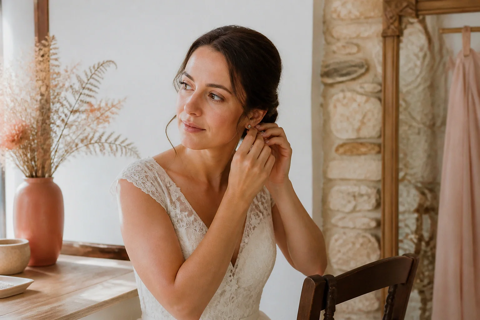 Préparation d’un maquillage de mariage — illustration générée par IA