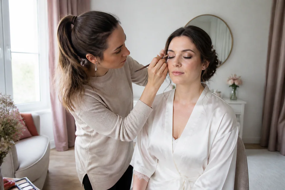 Préparation d’un maquillage de mariage — illustration générée par IA