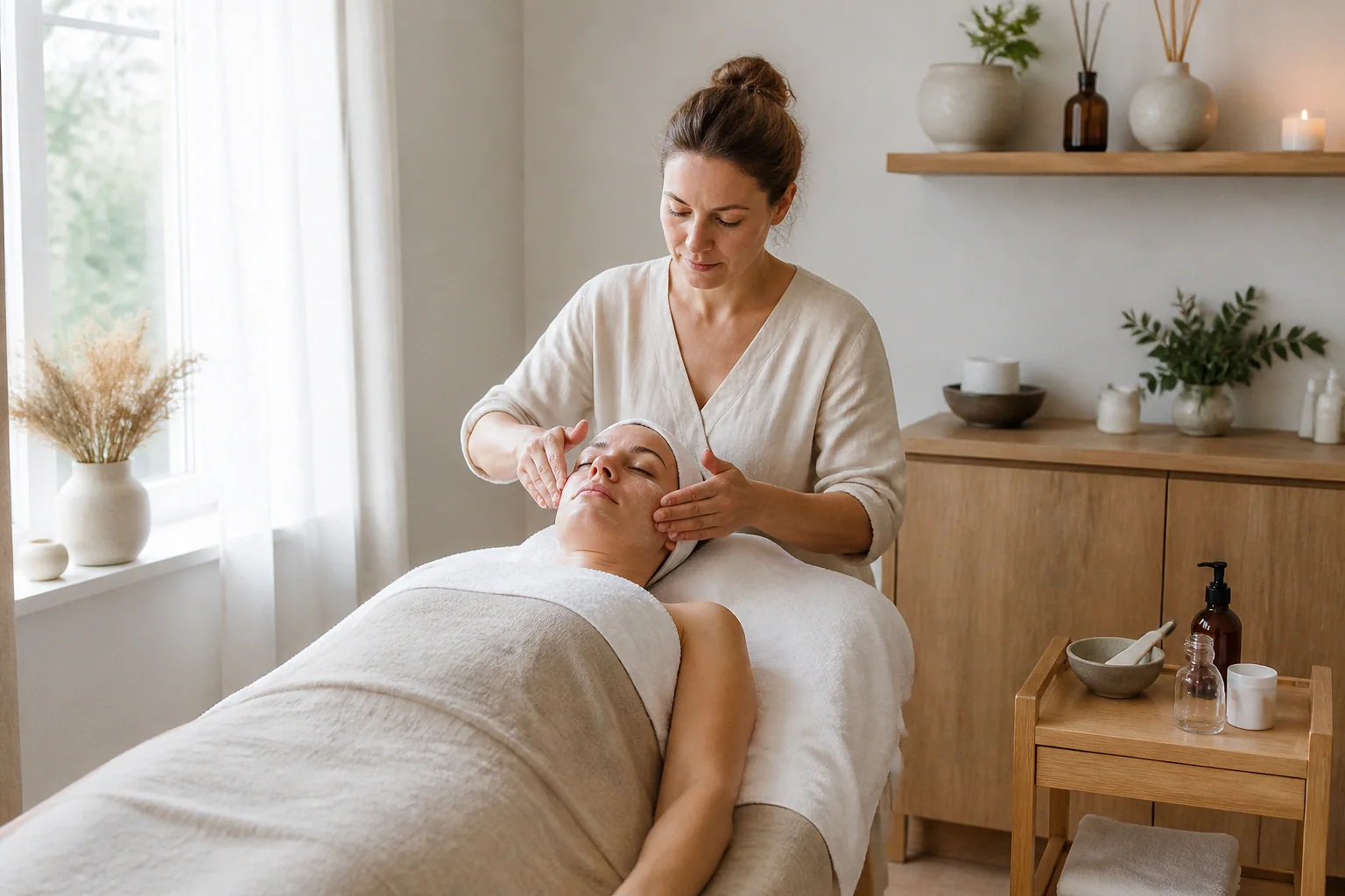 Préparation de soins esthétiques avant un mariage — illustration générée par IA