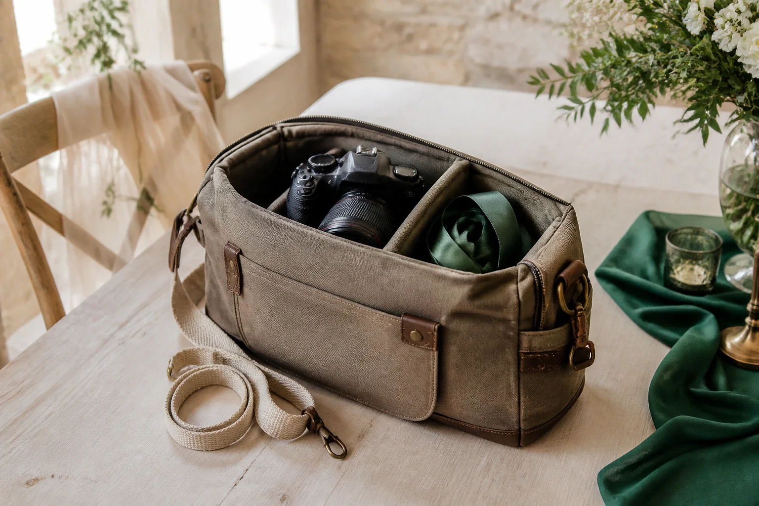 Appareil photo et accessoires de reportage de mariage — illustration générée par IA