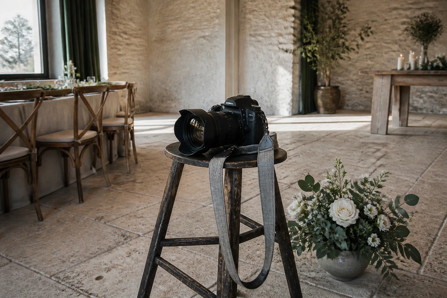 Appareil photo et accessoires de reportage de mariage — illustration générée par IA