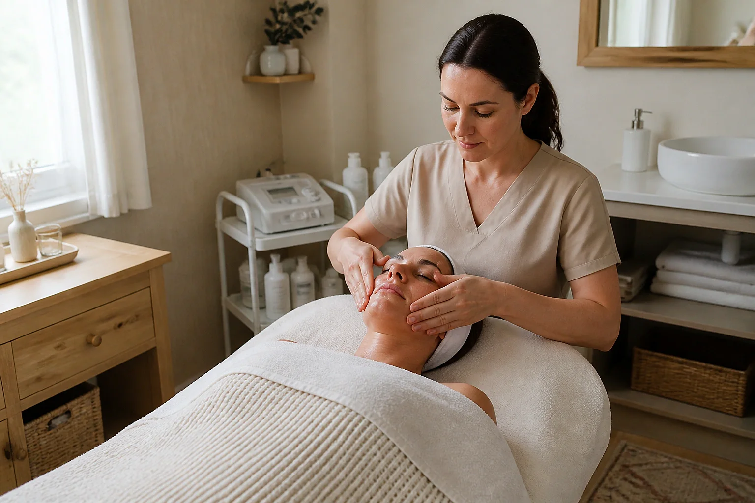 Préparation de soins esthétiques avant un mariage — illustration générée par IA