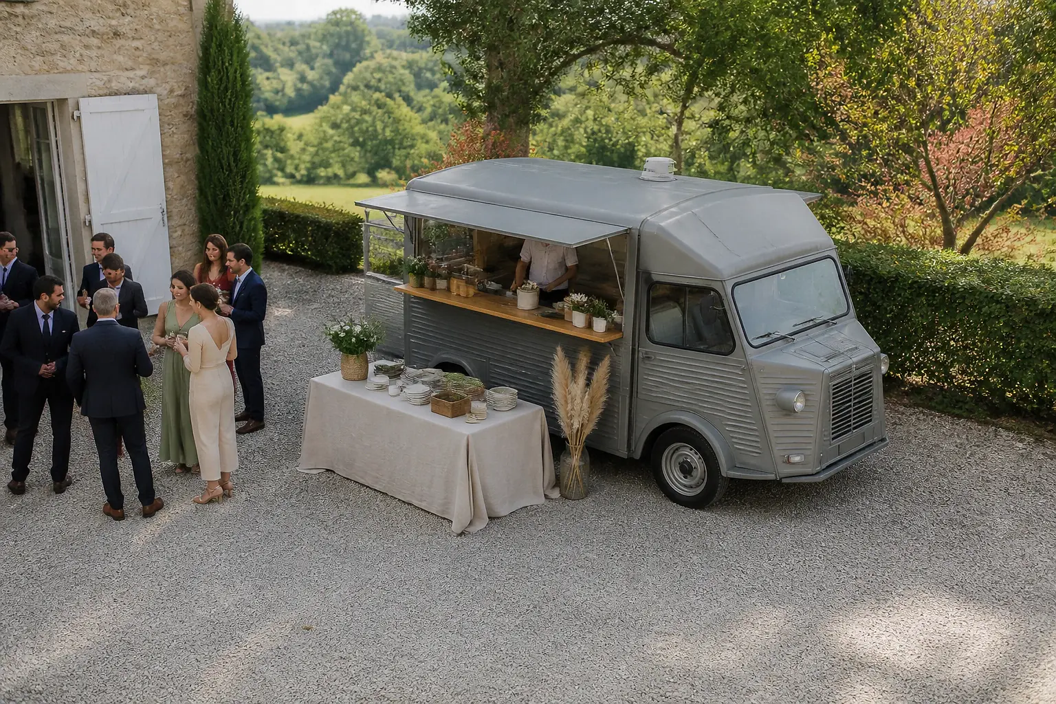 Service mobile de restauration pour une réception — illustration générée par IA