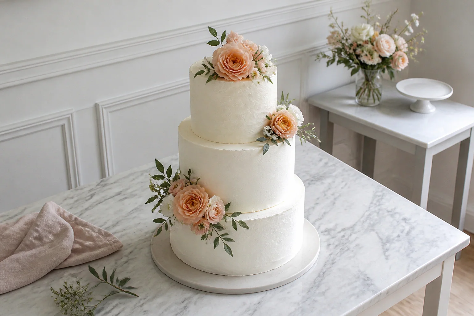 Gâteau de mariage préparé dans un atelier — illustration générée par IA