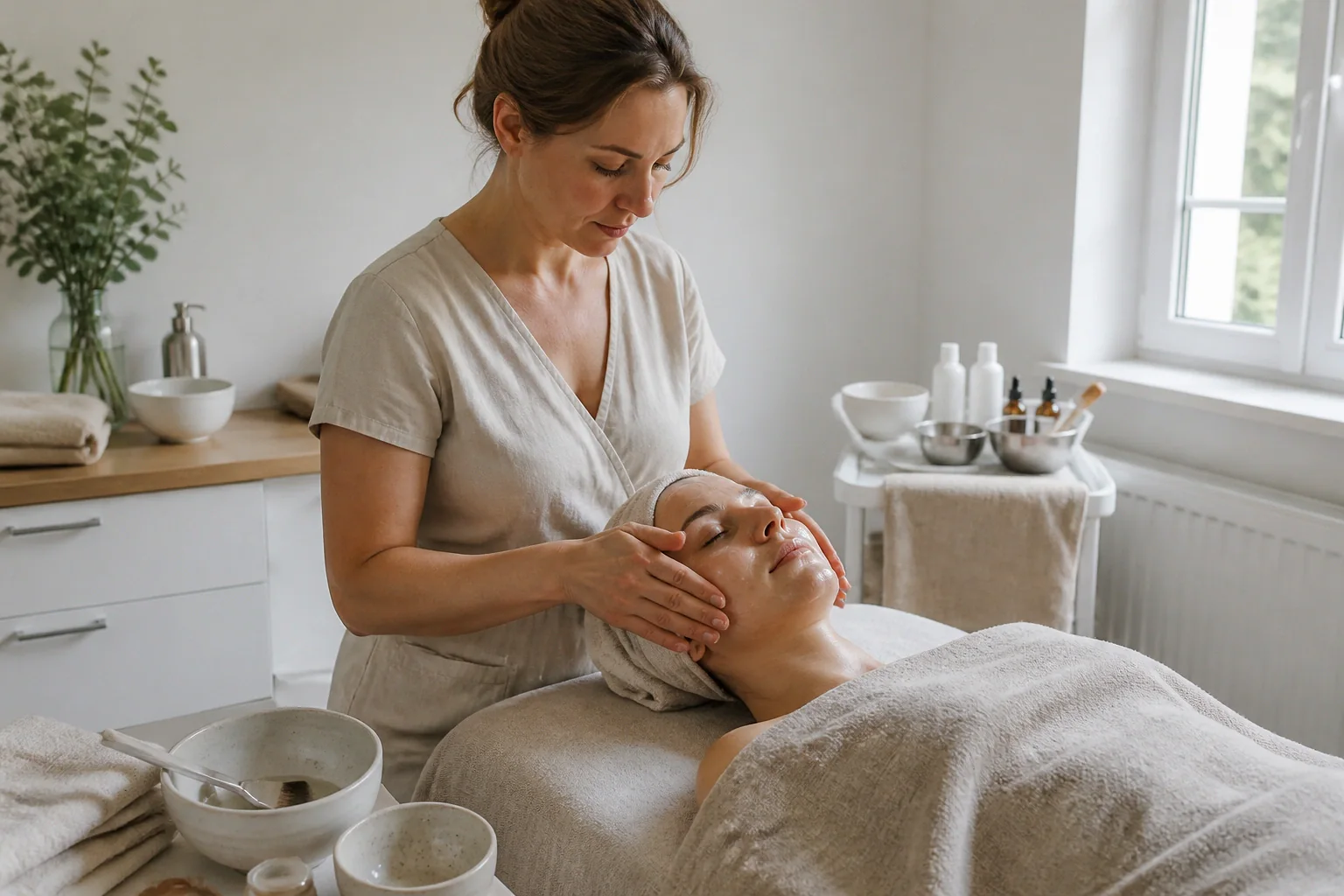 Préparation de soins esthétiques avant un mariage — illustration générée par IA