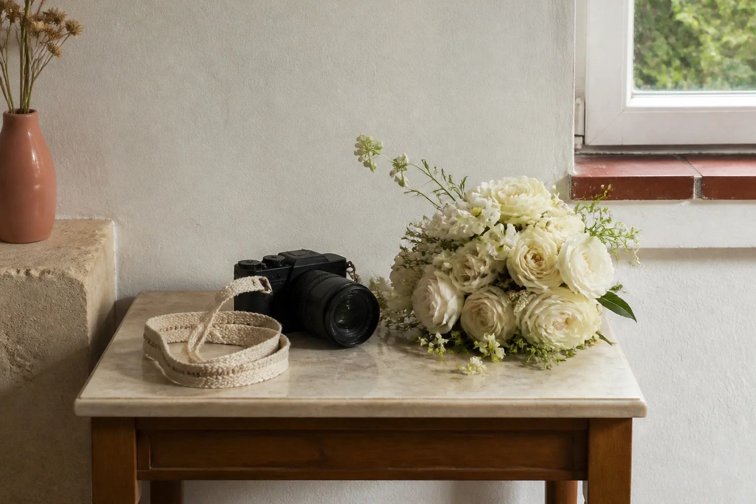 Appareil photo et accessoires de reportage de mariage — illustration générée par IA