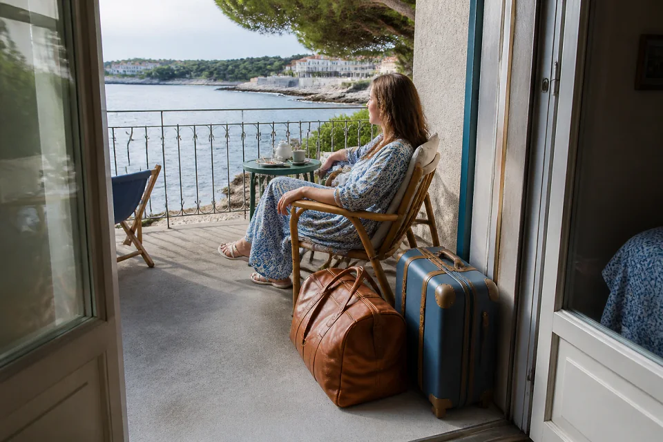 Bagages et hébergement pour un voyage de noces — illustration générée par IA