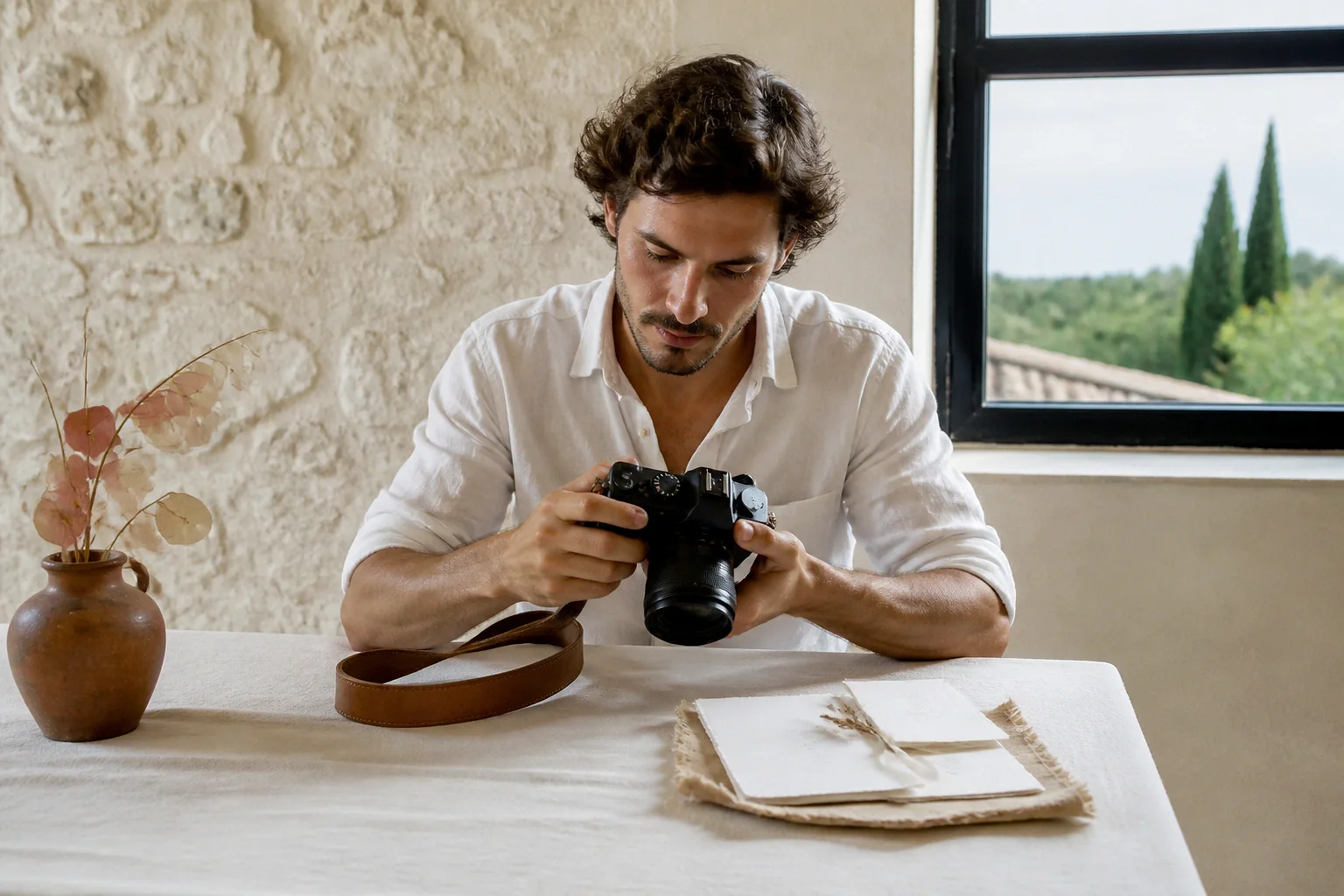 Appareil photo et accessoires de reportage de mariage — illustration générée par IA