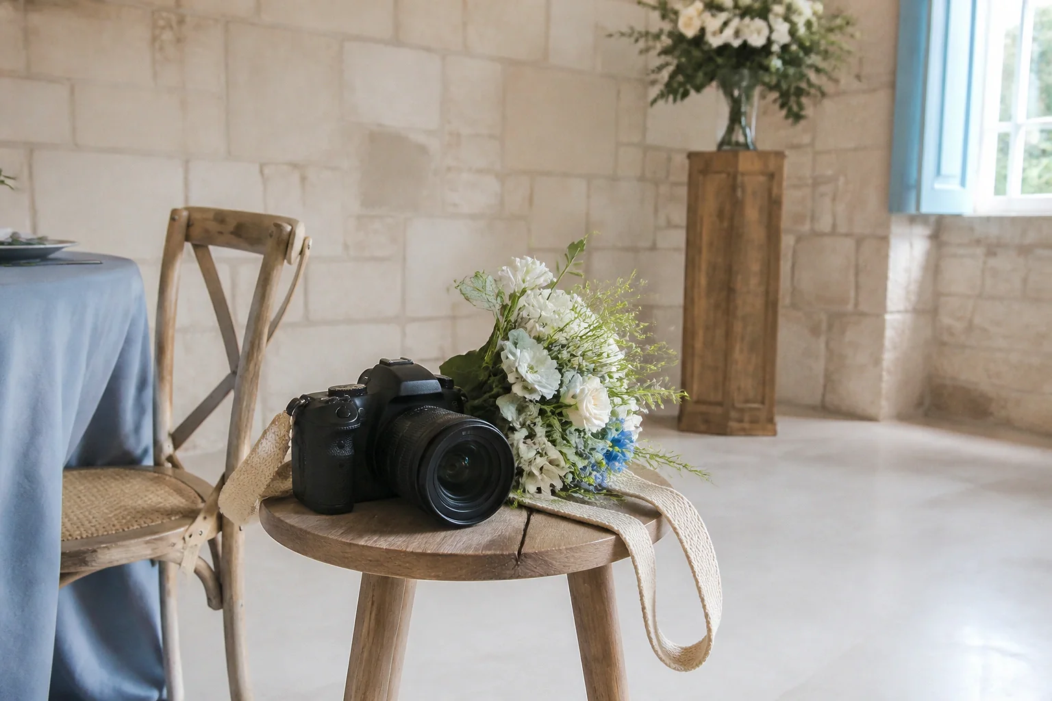 Appareil photo et accessoires de reportage de mariage — illustration générée par IA
