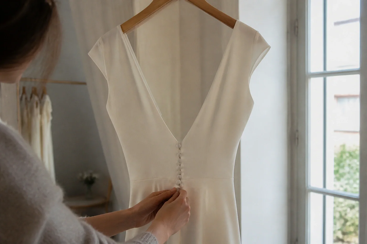 Robe de mariée dans un atelier de confection — illustration générée par IA