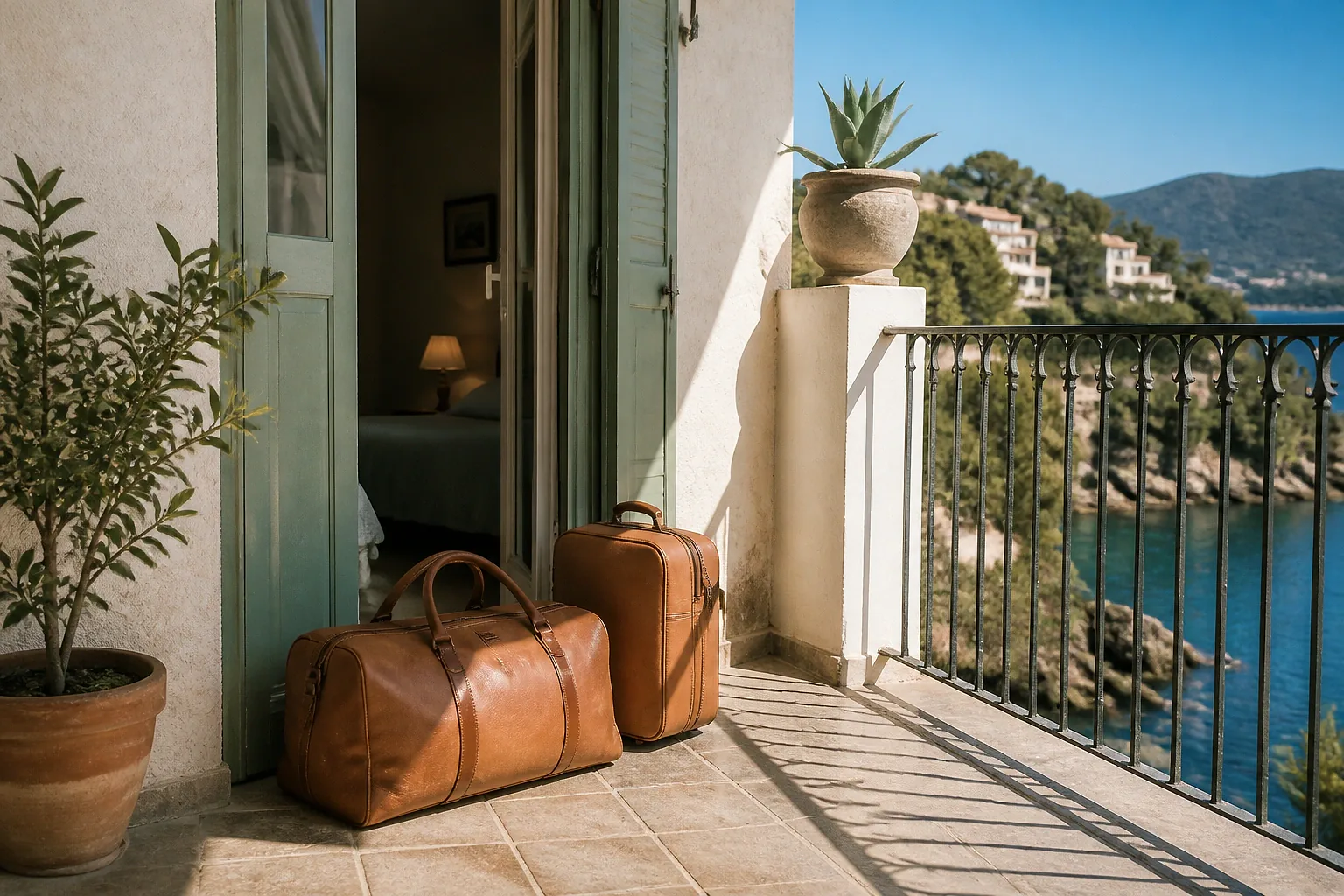 Bagages et hébergement pour un voyage de noces — illustration générée par IA
