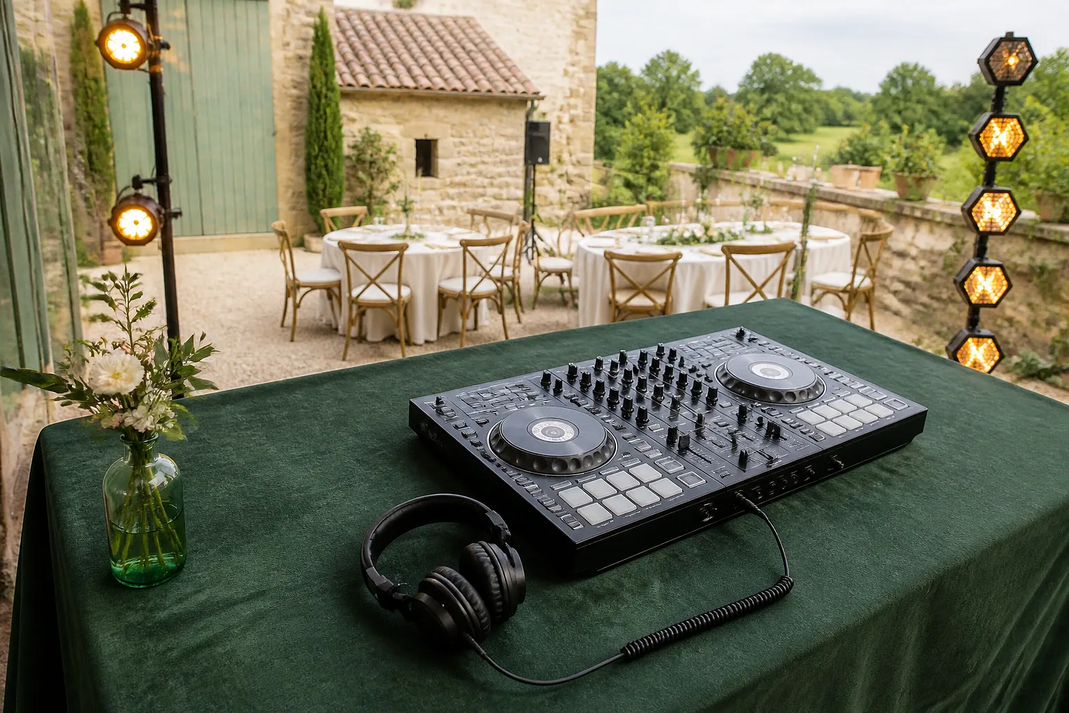 Préparation musicale d’une soirée de mariage — illustration générée par IA