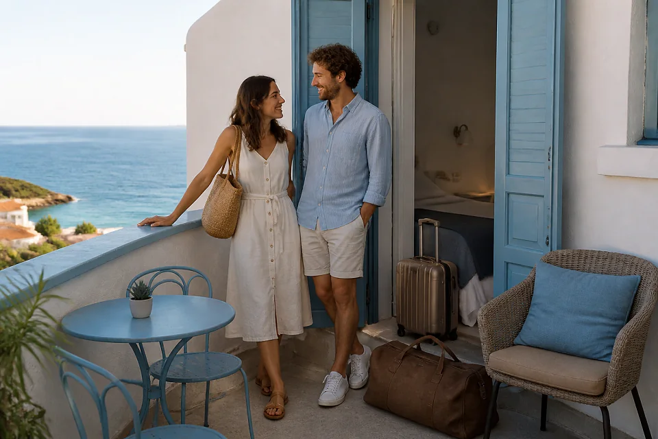 Bagages et hébergement pour un voyage de noces — illustration générée par IA
