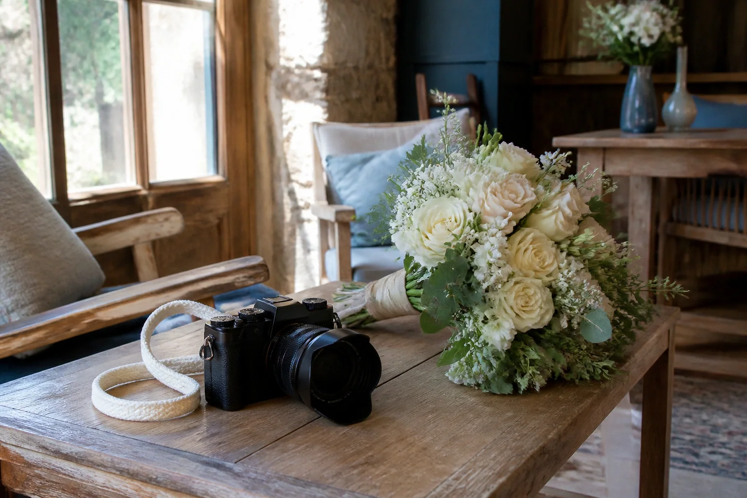 Appareil photo et accessoires de reportage de mariage — illustration générée par IA