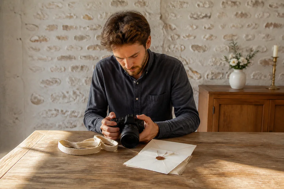 Appareil photo et accessoires de reportage de mariage — illustration générée par IA