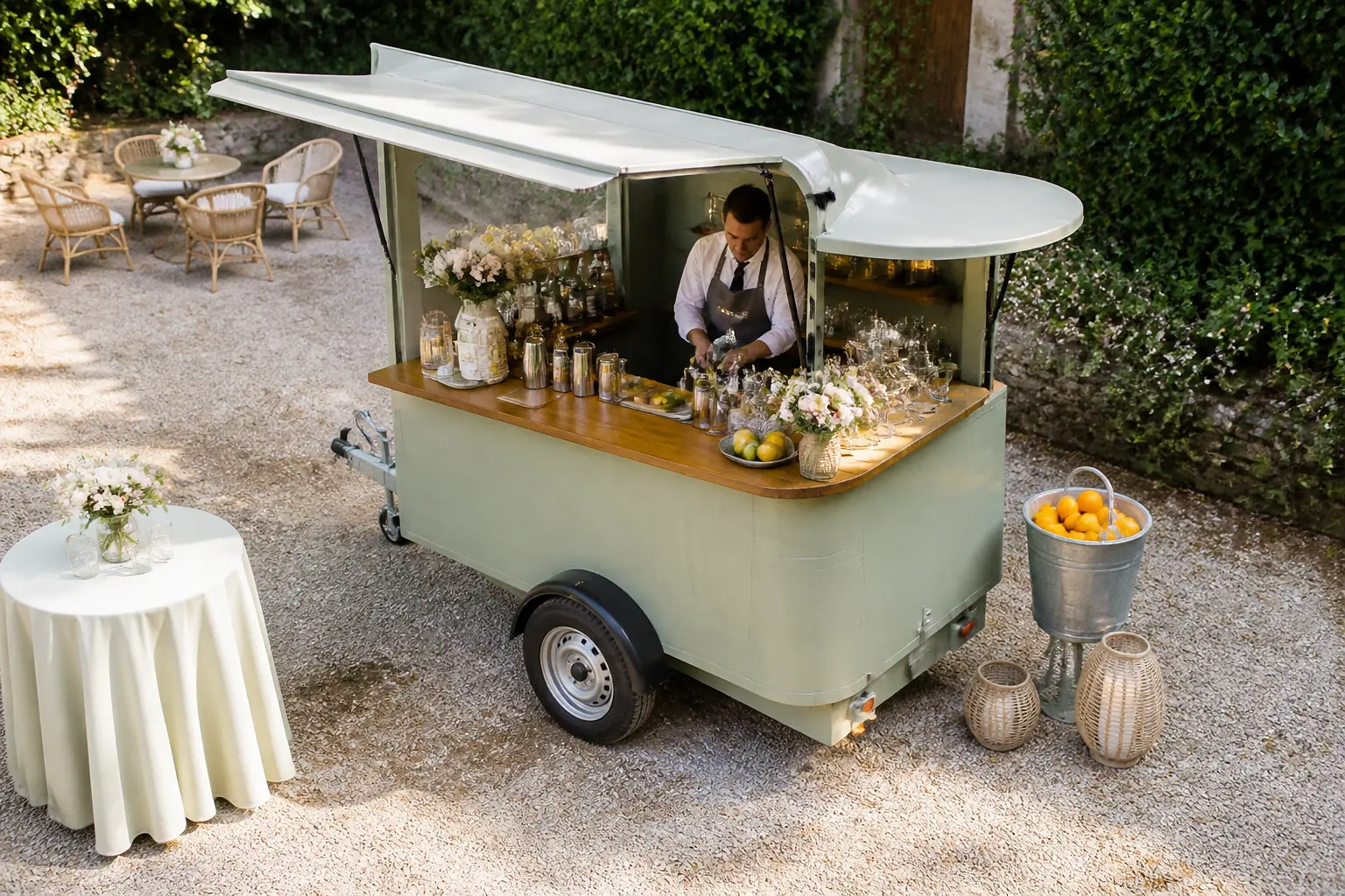 Service mobile de restauration pour une réception — illustration générée par IA
